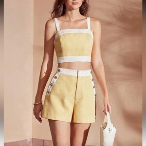 Yellow Button-Detail Women's Shorts & Crop Top Set